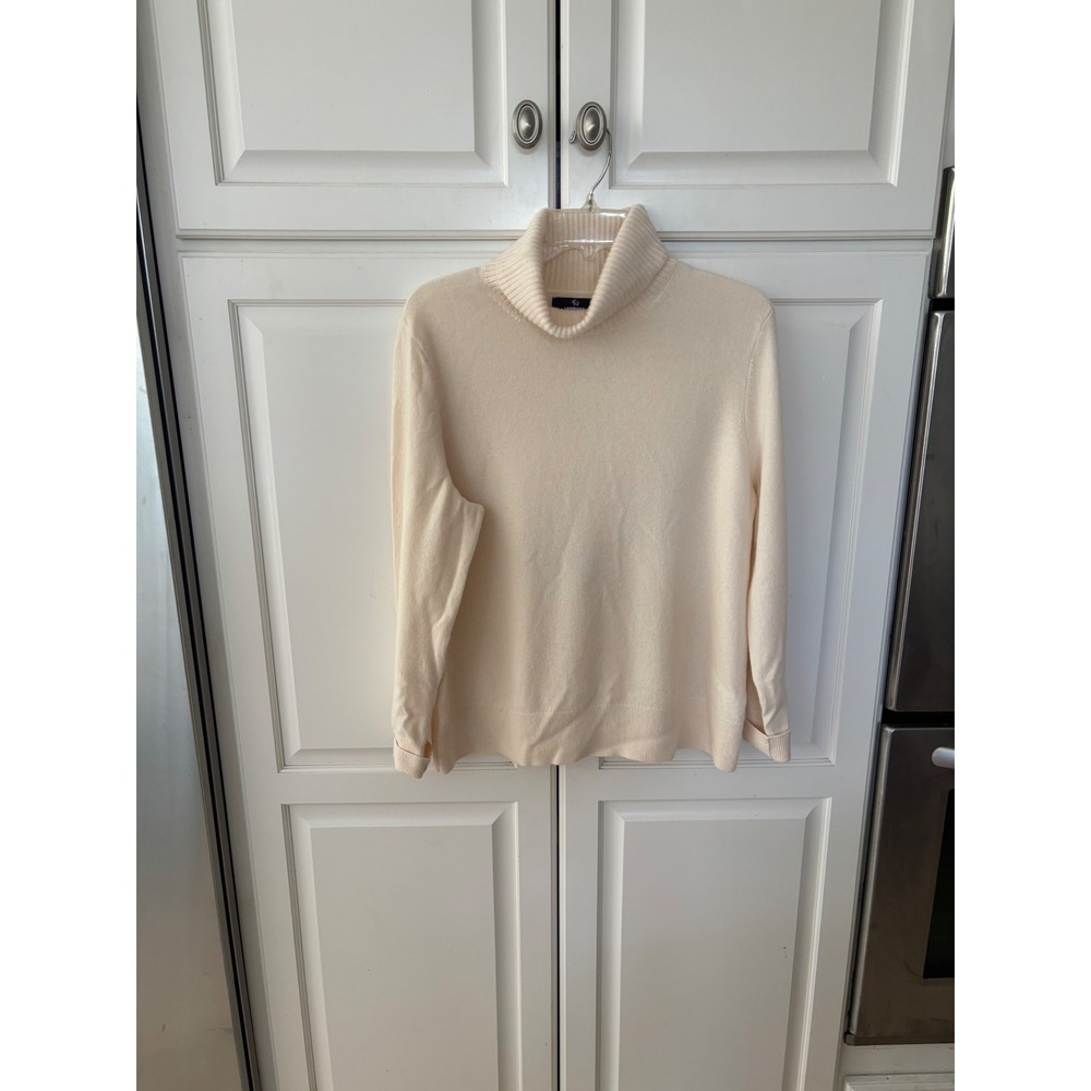 Lands End Womens 100% Cashmere Turtleneck Sweater Cream Petite Large L/P 14-16